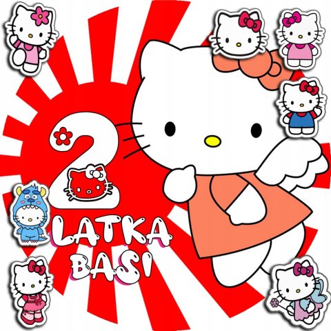 OPŁATEK NA TORT 20CM - KOTEK HEL.LO KITT.Y + IMIĘ + GRATIS! 15CM 18CM