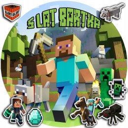 OPŁATEK NA TORT 20CM - MINEECRAFT GRY DEKORACJA + IMIĘ + GRATIS! 15CM 18CM
