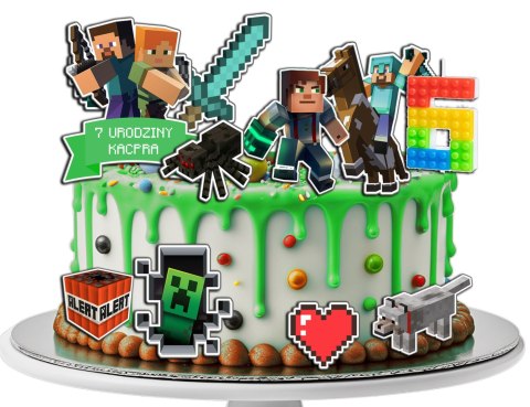 OPŁATEK URODZINY POSTACIE MINECRAFT PIXEL + IMIĘ